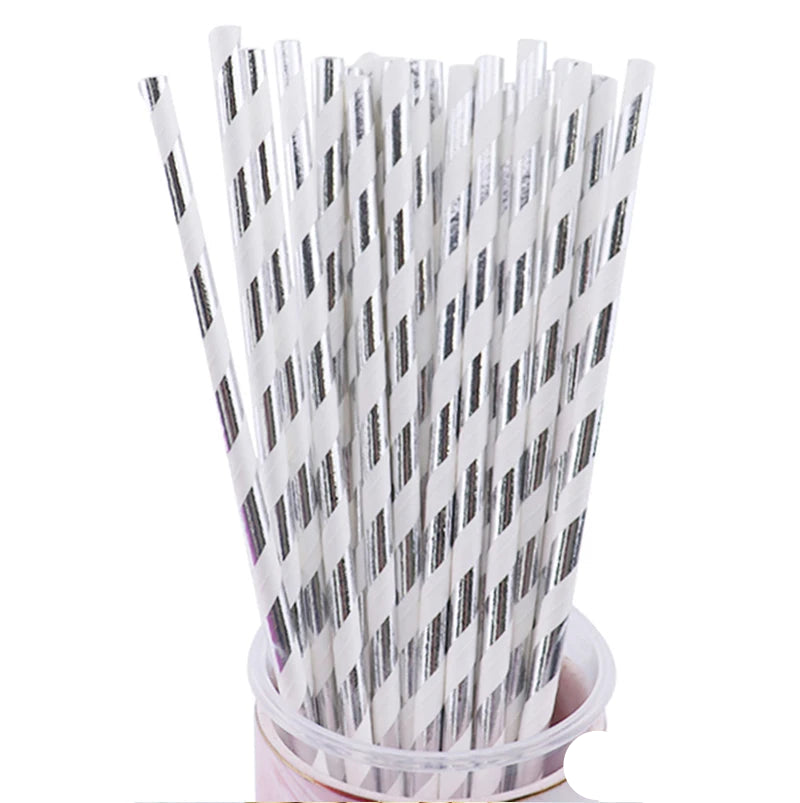 Paille en Plastique Blanche et Argentée Pratique