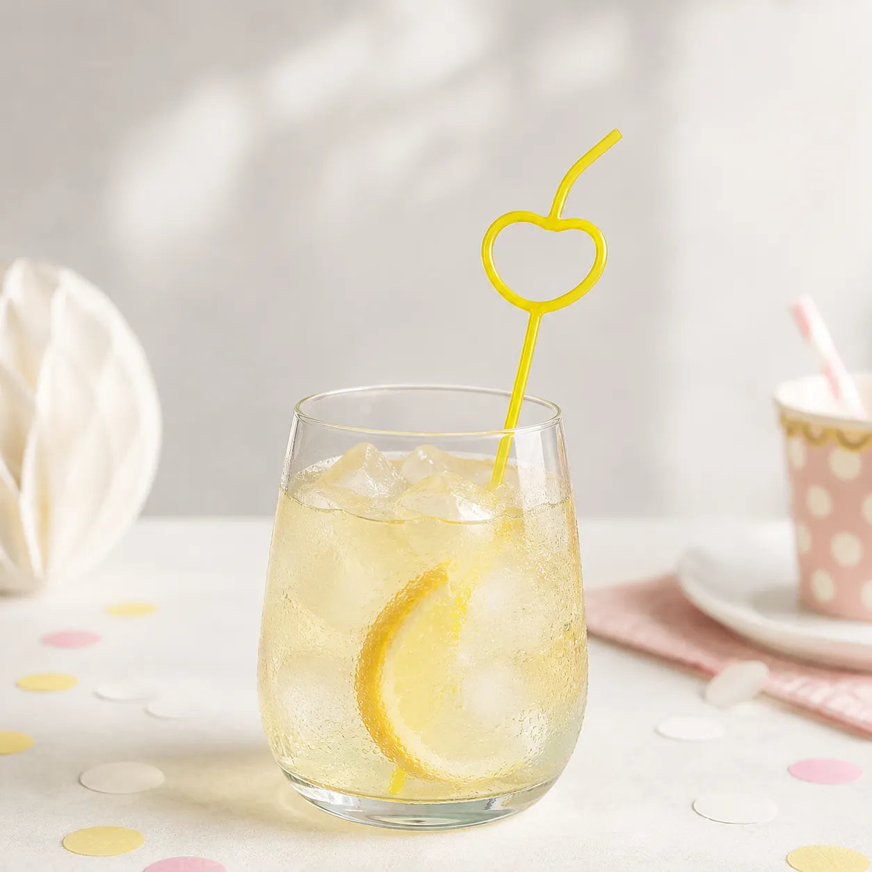 Paille en Plastique Pomme Jaune Stylée