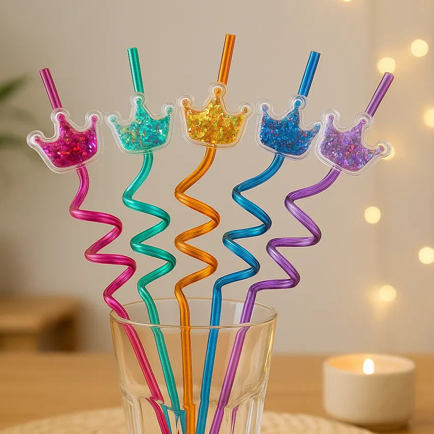 Paille en Plastique Spirale Couronne Pailletée