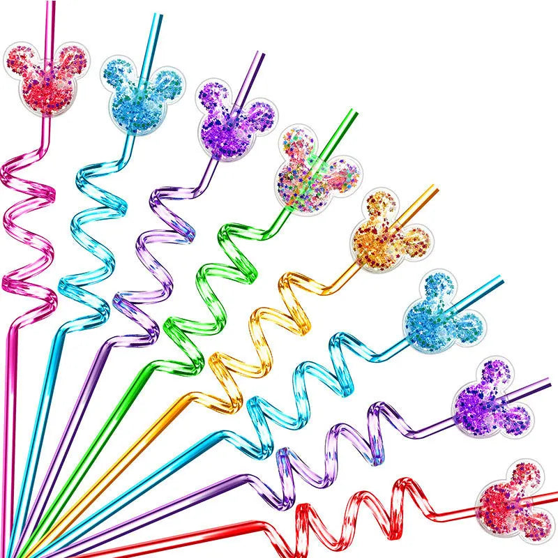 Paille en Plastique Spirale Souris Pailletée
