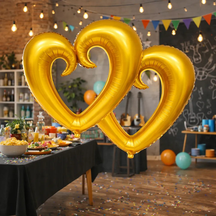 Paire de Ballons Géants Cœurs Dorés