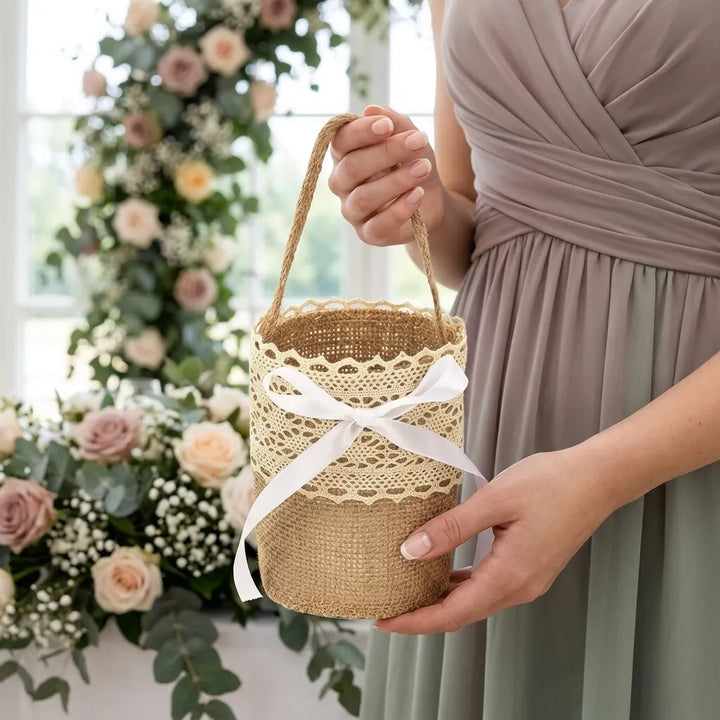 Panier à Pétales en Jute à Dentelles romantique