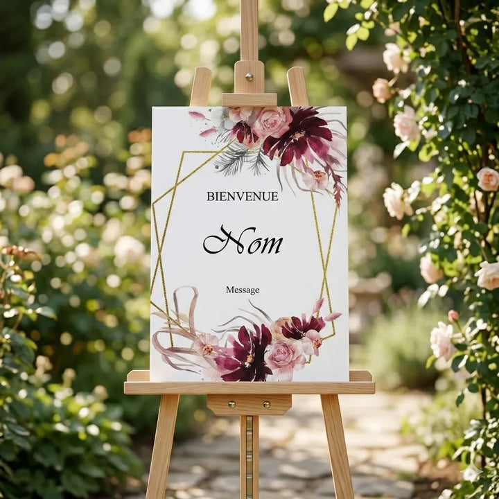 Panneau Bienvenue Mariage Romantique Personnalisable