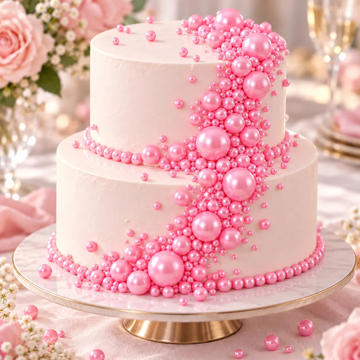 Perles Comestibles Gâteau Rose Glamour