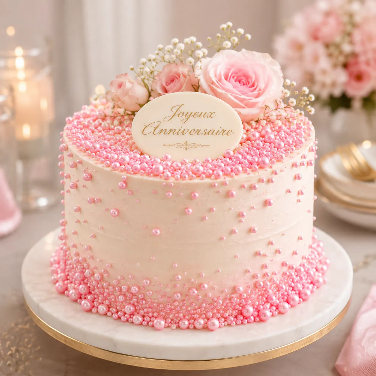 Perles Comestibles Gâteau Rose chic