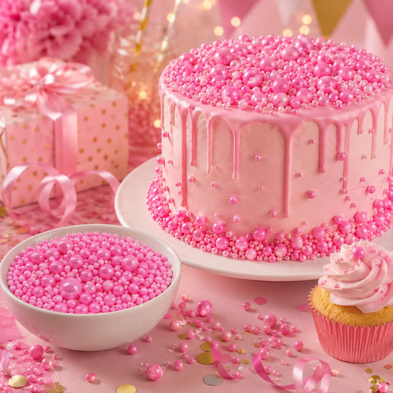 Perles Décoratives Roses pour Gâteau