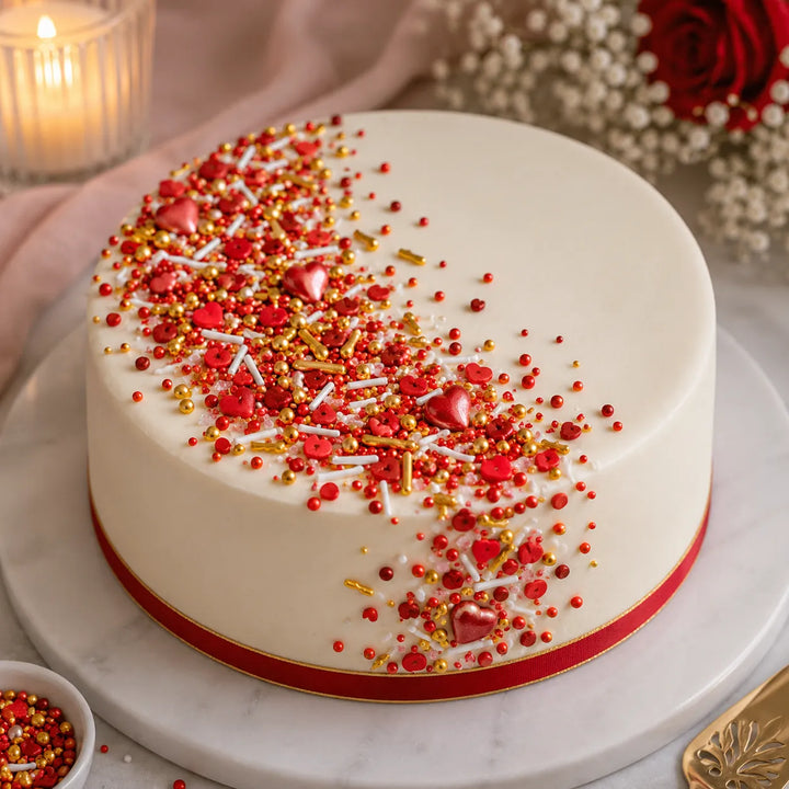 Perles de Sucre Rouge et Doré Gâteau chic