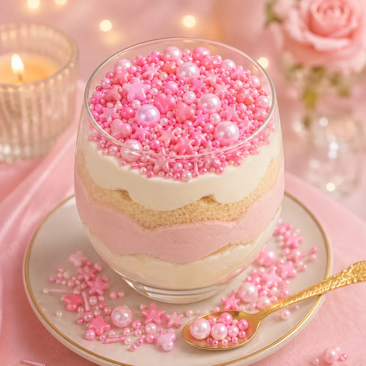 Perles et Etoiles Roses Déco Gâteau Festive