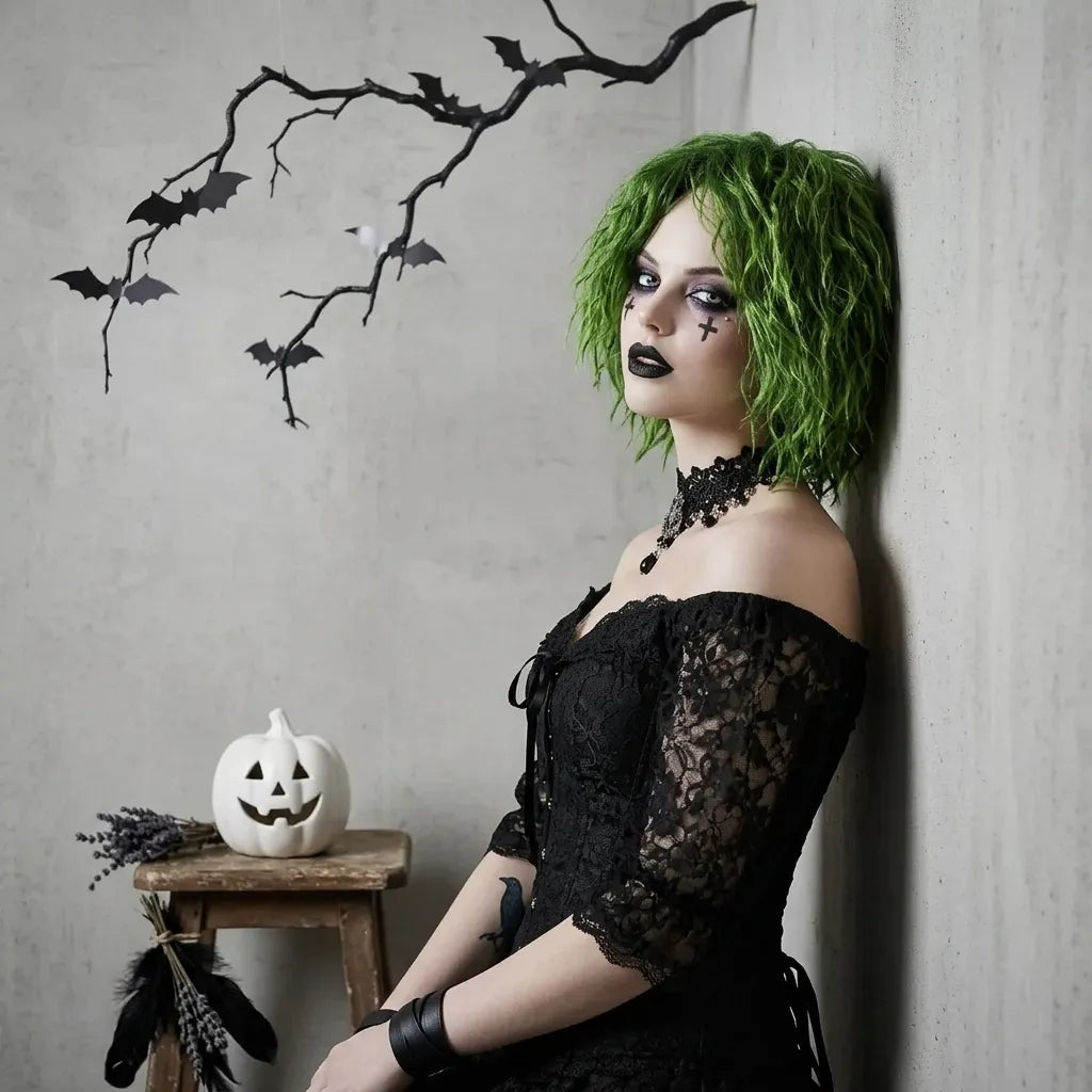Perruque Courte Verte Halloween Unique
