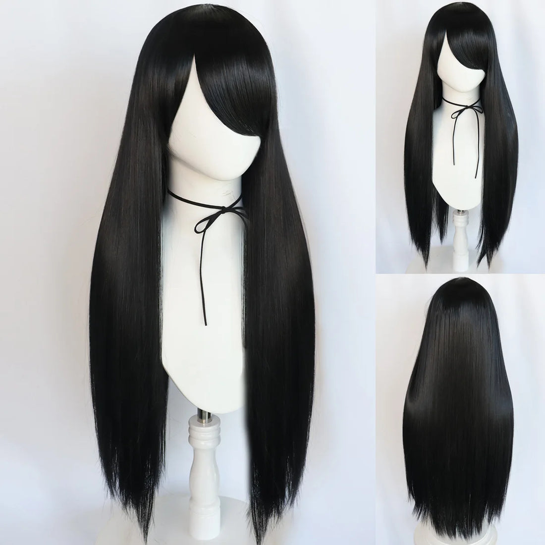 Perruque Longue Noire Halloween lisse
