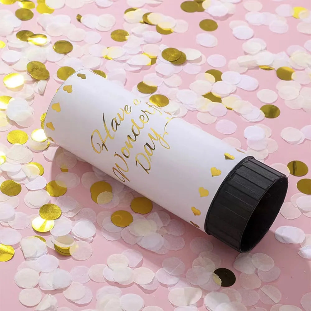 Petit Canon à Confettis Blancs Dorés