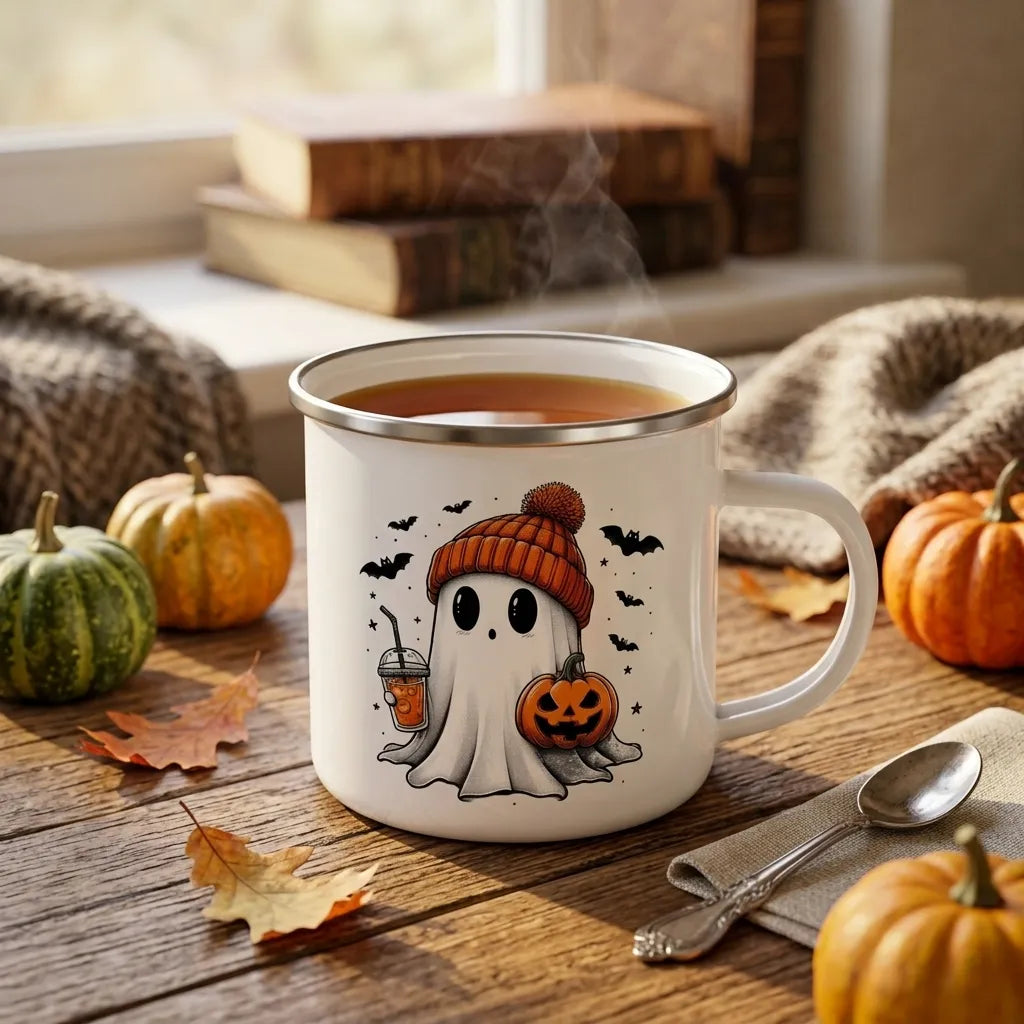 Petite Tasse en Email Mignonne Halloween Minimaliste