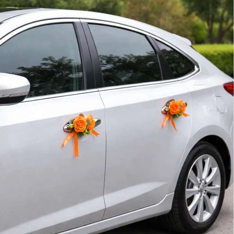 Petites Fleurs Orange Voiture Mariage Unique