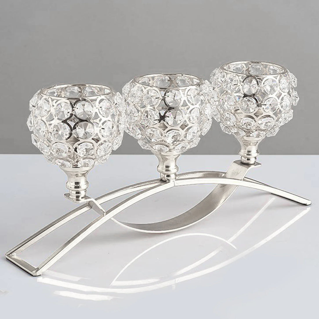Photophore 3 Bras Argenté Mariage Chic