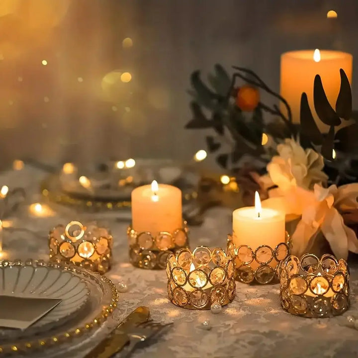 Photophore Mariage Doré en Cristal