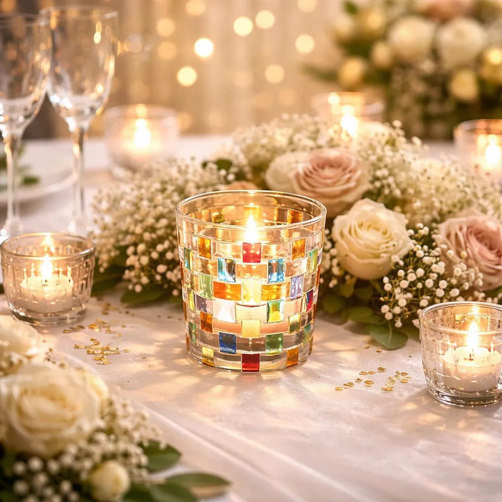 Photophore Mariage Romantique en Vitrail