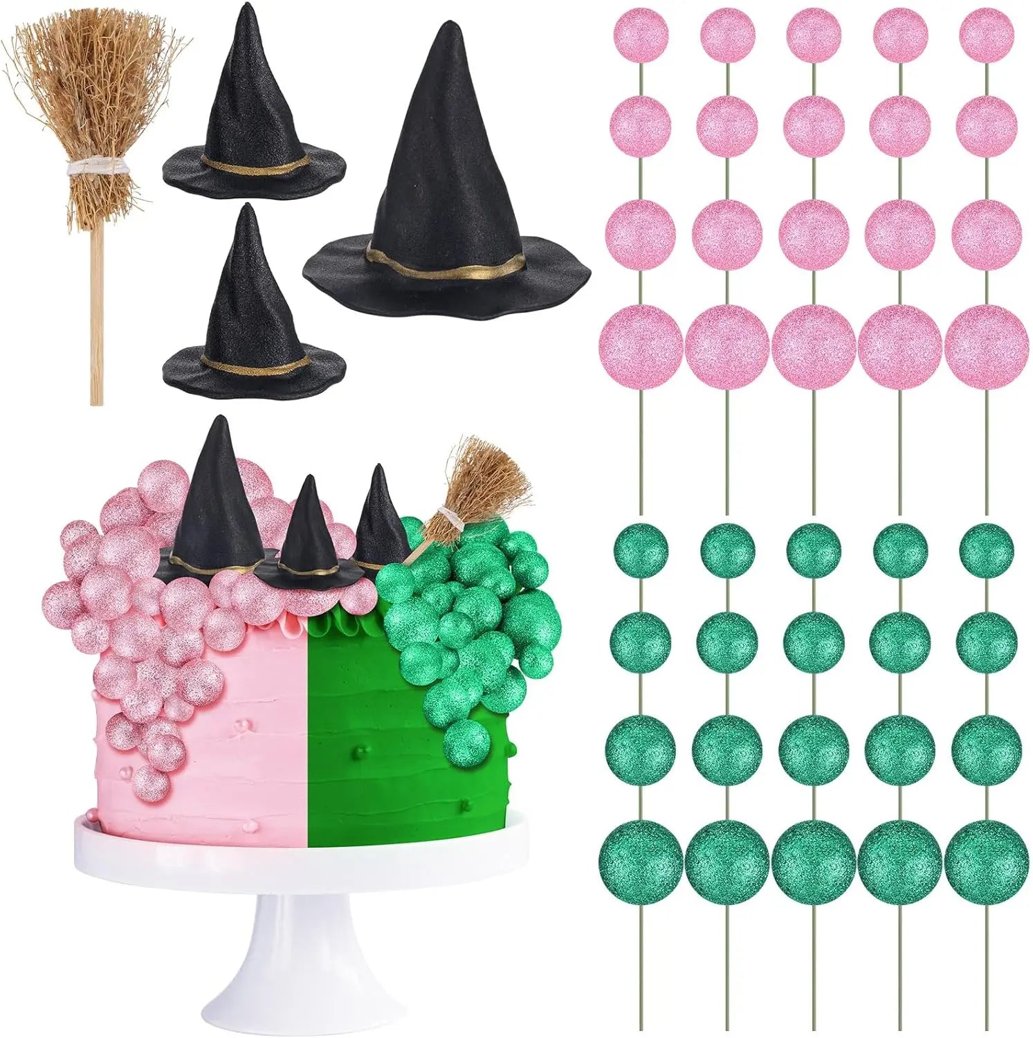Pics à Gâteau Sorcière Rose et Vert Durable