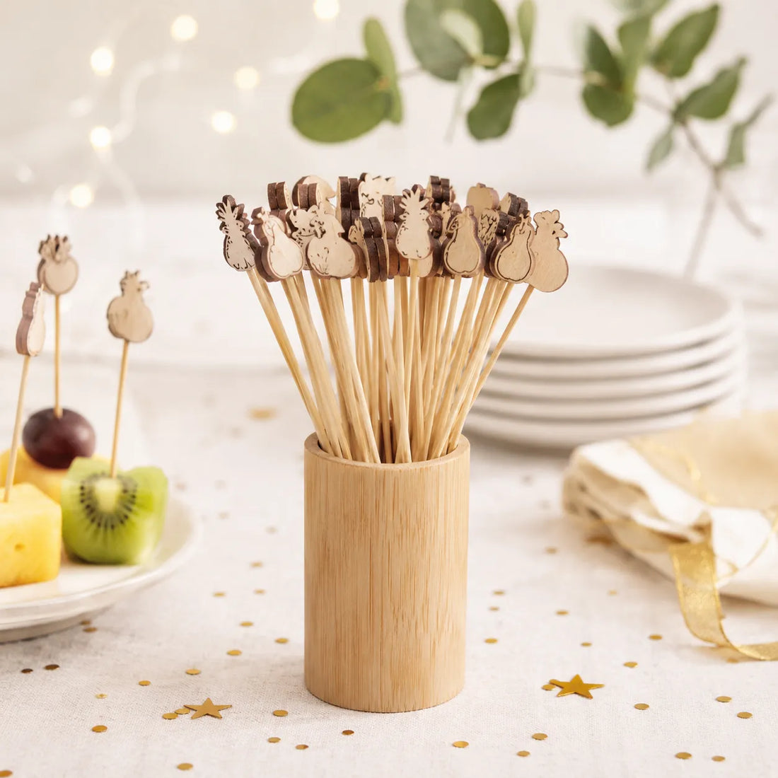 Pique Alimentaire Fruit en Bambou Festive