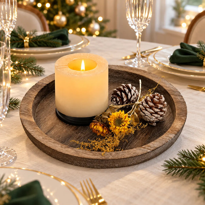 Plateau Centre de Table Noël pour Bougeoir vintage
