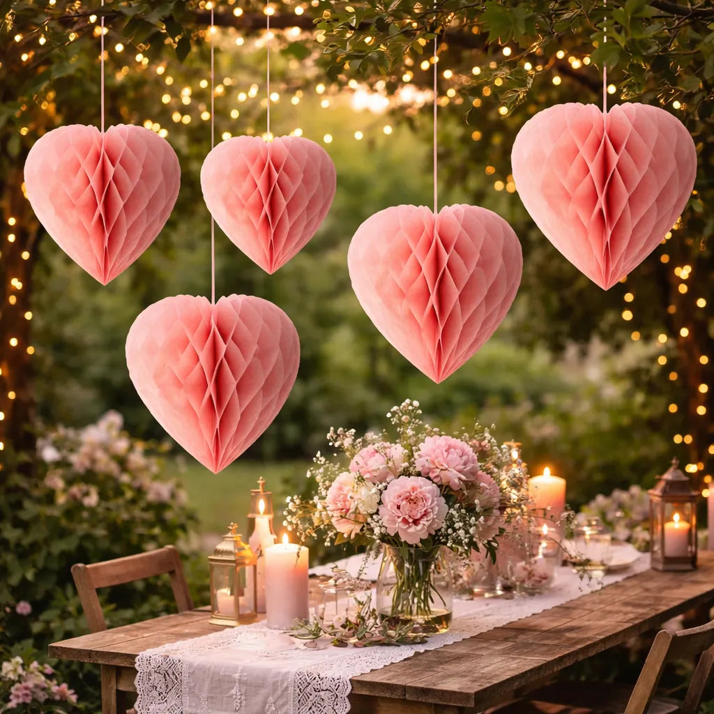 Pompons Cœur Nid d’abeilles Roses Romantique