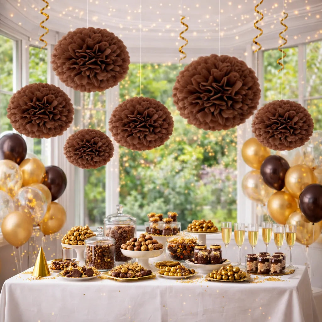 Pompons Décoratifs Marron Design