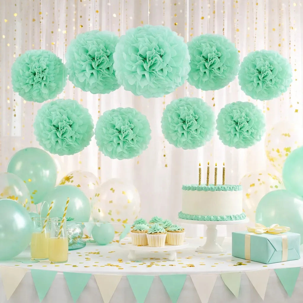 Pompons Papier de Soie Vert Menthe