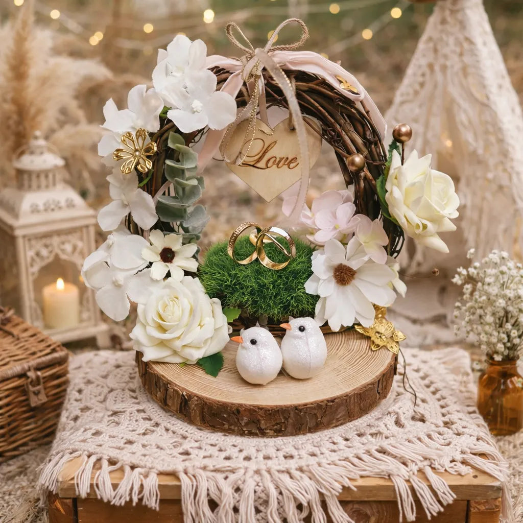 Porte Anneaux Mariage à Fleurs Blanches