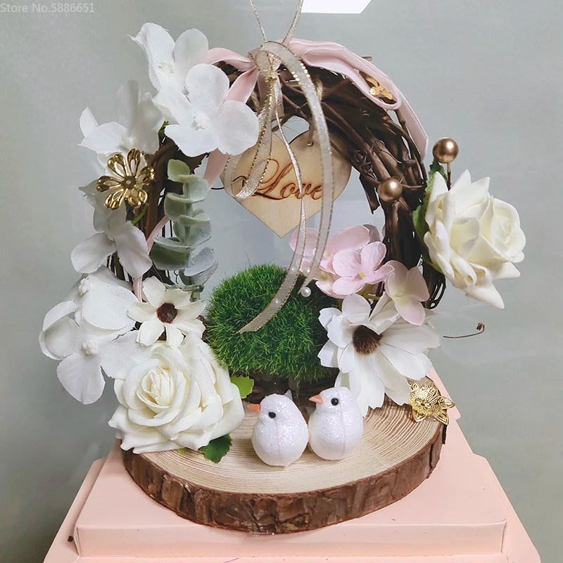 Porte Anneaux Mariage à Fleurs Blanches Unique