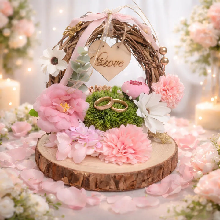 Porte Bagues Mariage à Fleurs Roses