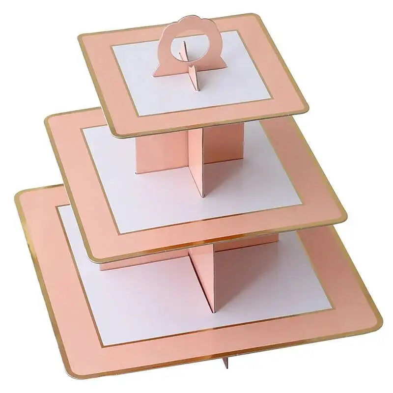 Présentoir Cupcake Carré Rose et Blanc Accueillante