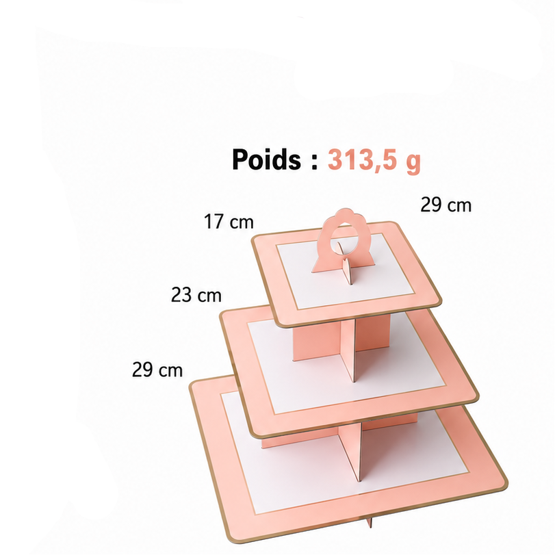 Présentoir Cupcake Carré Rose et Blanc Dimensions