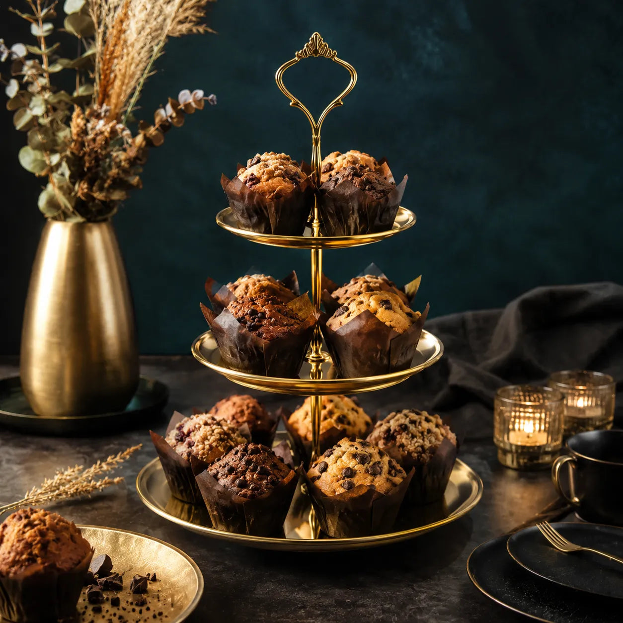 Présentoir à Cupcake Doré en Inox 