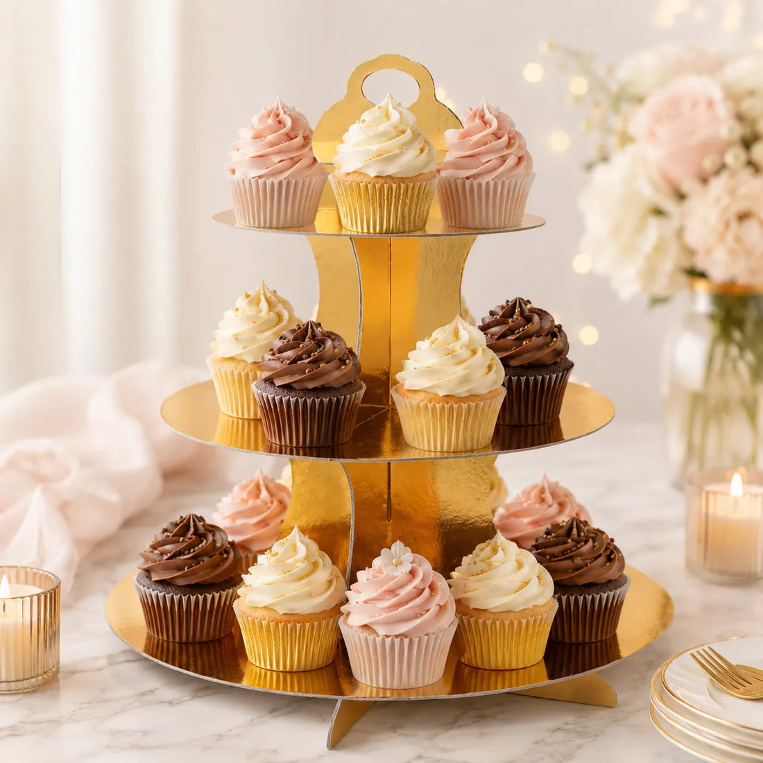 Présentoir à Cupcake Doré raffiné
