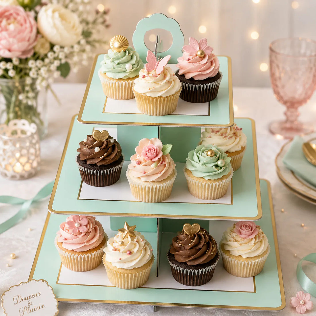 Présentoir Cupcake En Carton à Trois Niveaux