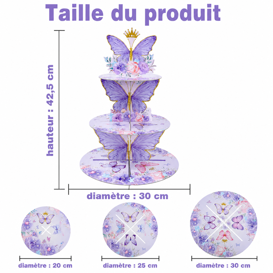 Présentoir Cupcake Papillons Dimensions