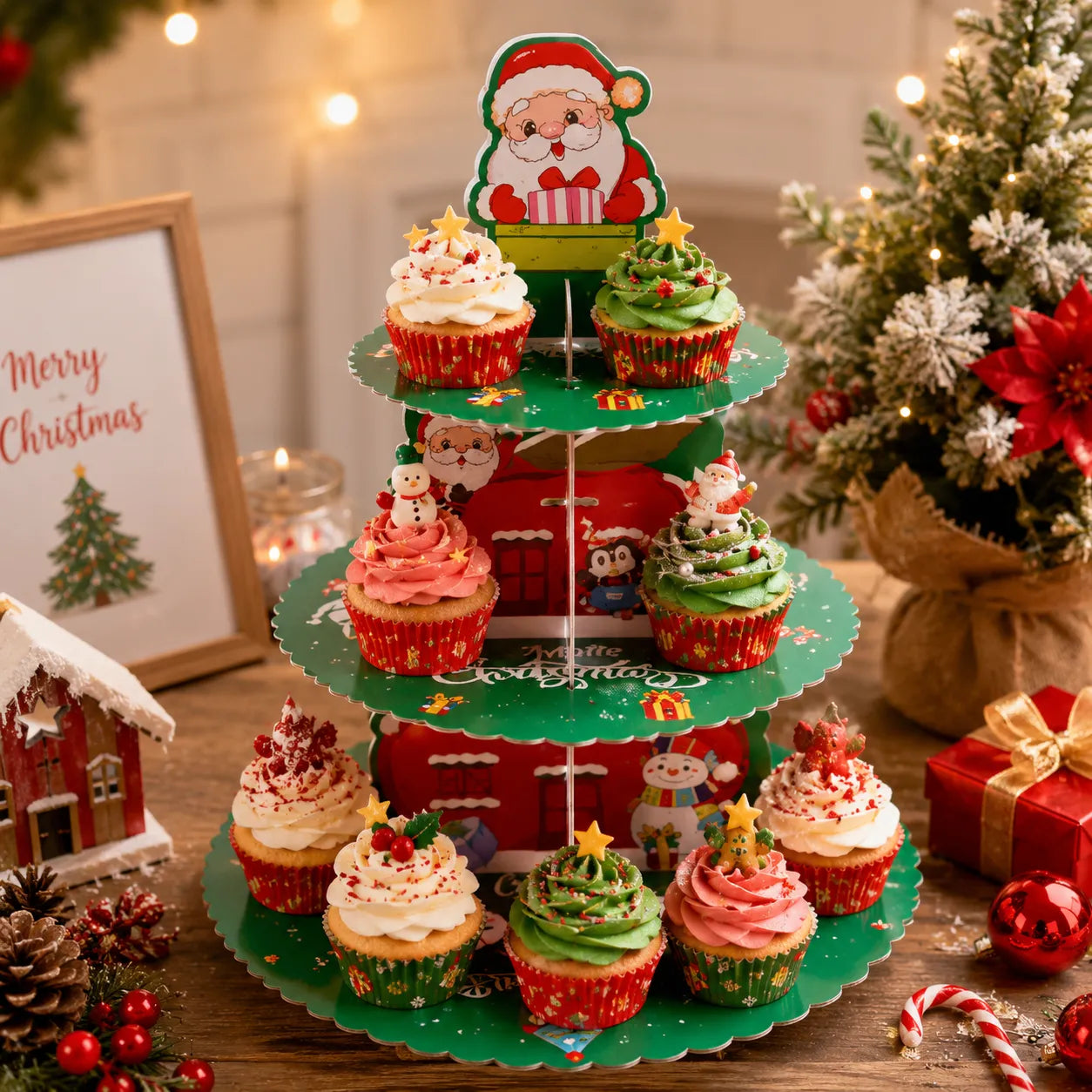 Présentoir à Cupcake Vert Noël 