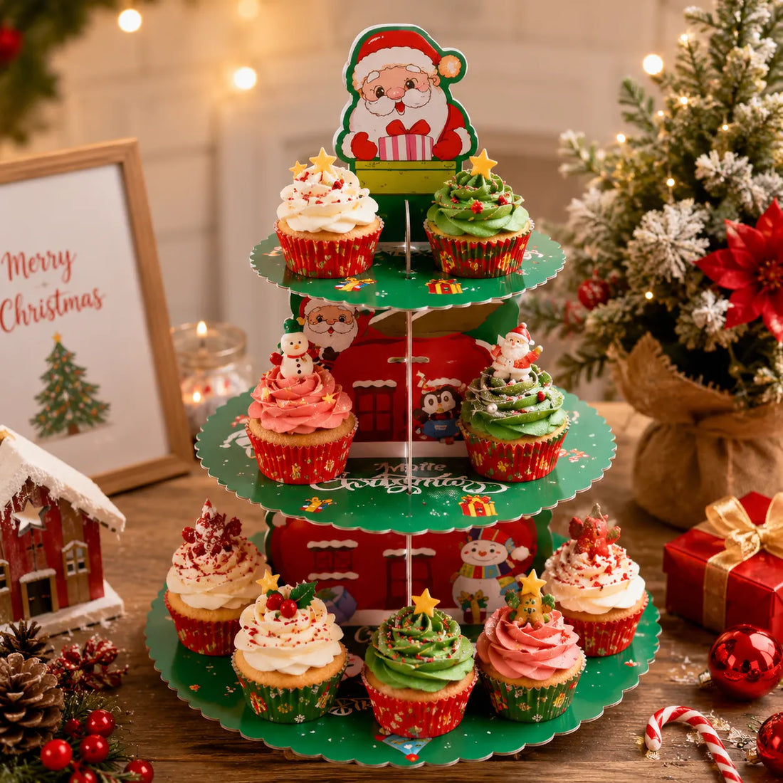 Présentoir à Cupcake Vert Noël 