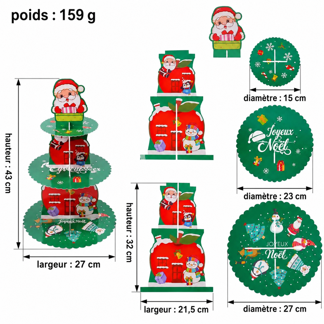Présentoir à Cupcake Vert Noël Dimensions