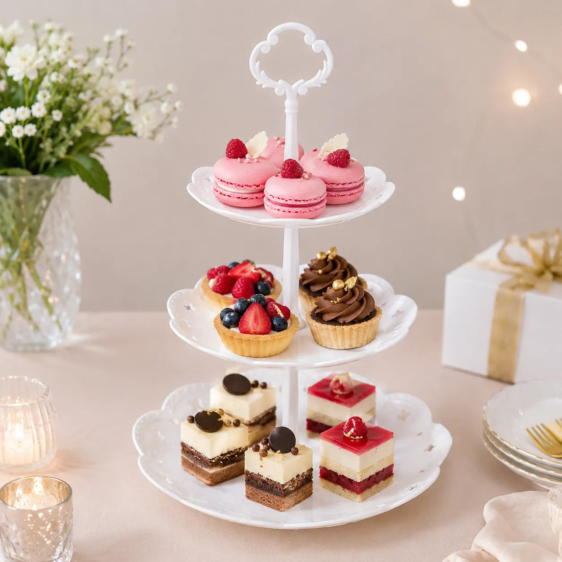 Présentoir à Cupcakes Blanc à 3 Niveaux Original