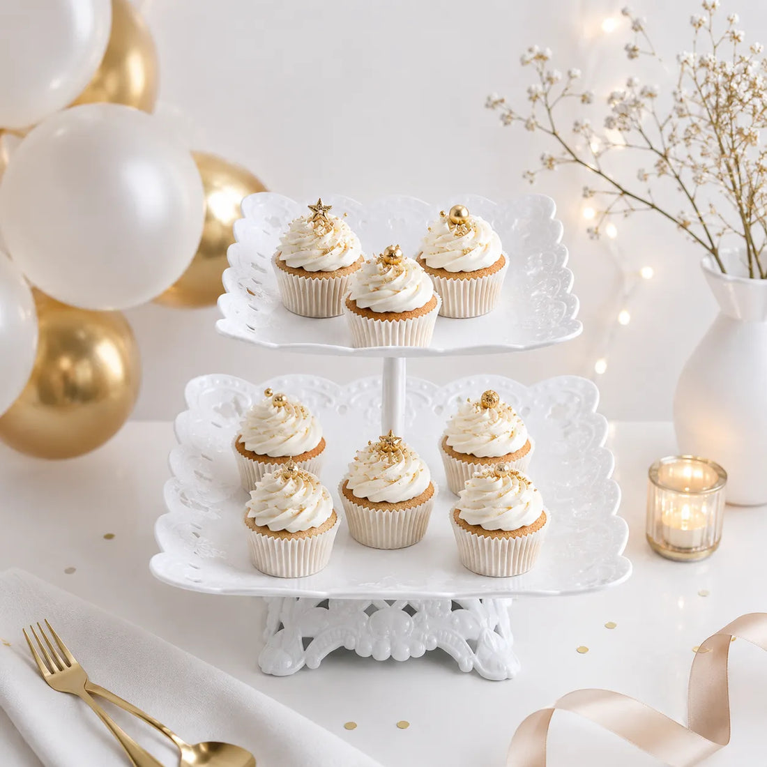 Présentoir à Cupcakes Carré à 2 Niveaux