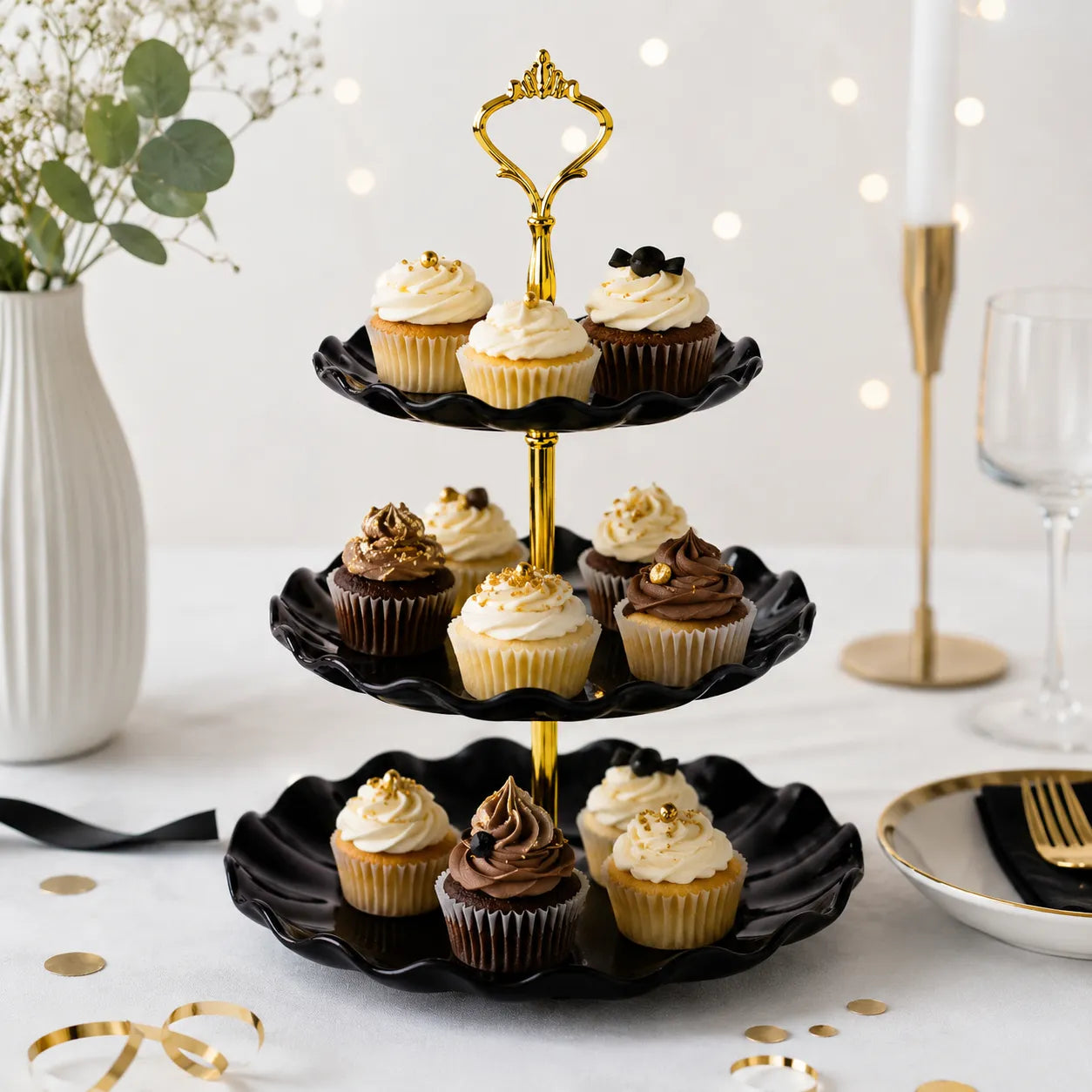 Présentoir Cupcakes Noir en Plastique Chic
