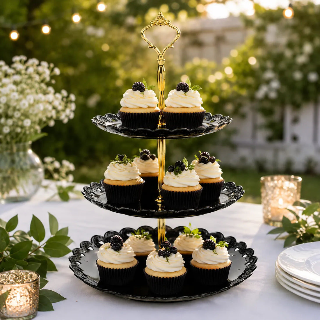 Présentoir à Cupcakes Noir en Plastique Minimaliste