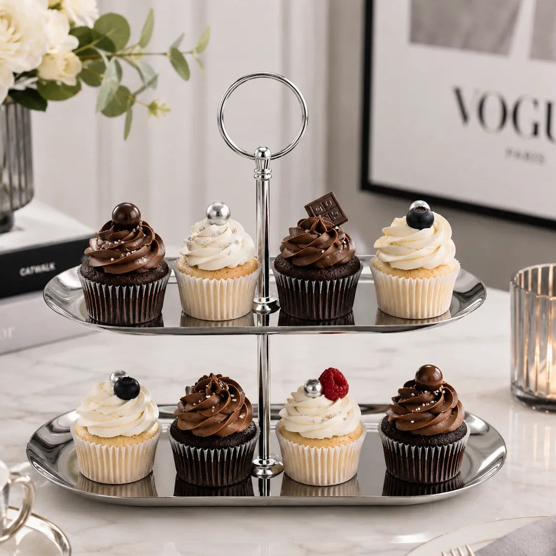 Présentoir Cupcakes Ovale Argenté