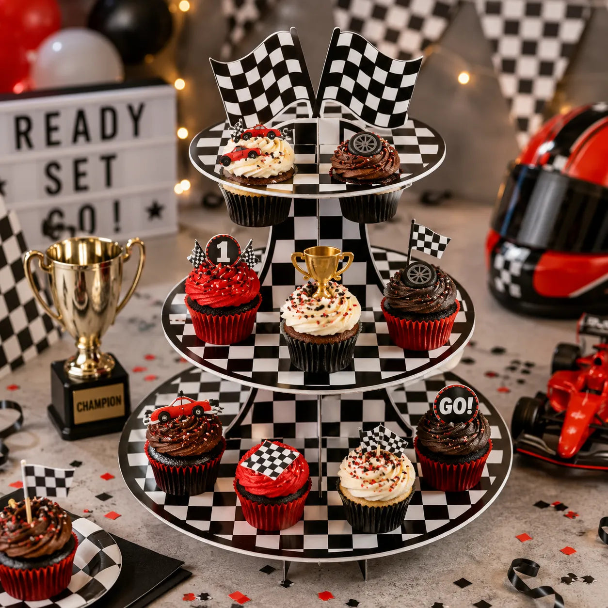 Présentoir Cupcakes Thème Course dynamique
