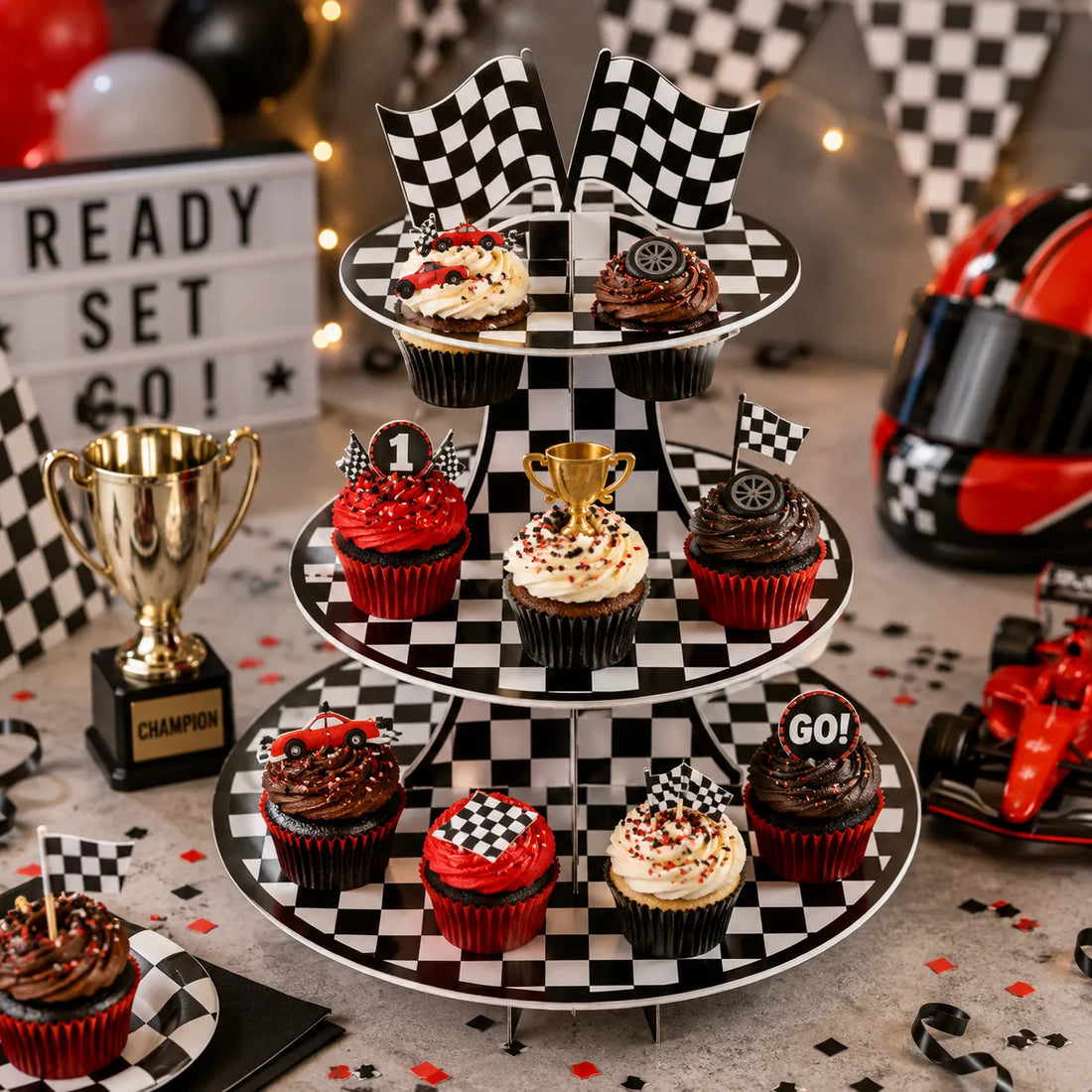 Présentoir Cupcakes Thème Course dynamique
