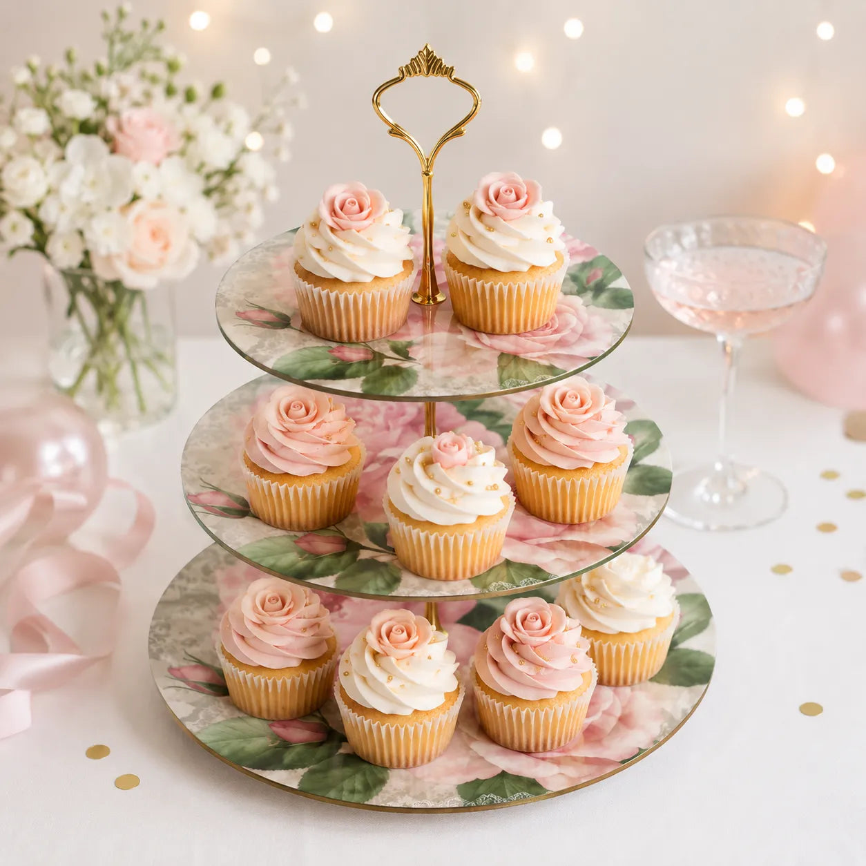 Présentoir à Cupcakes en Bois à Roses