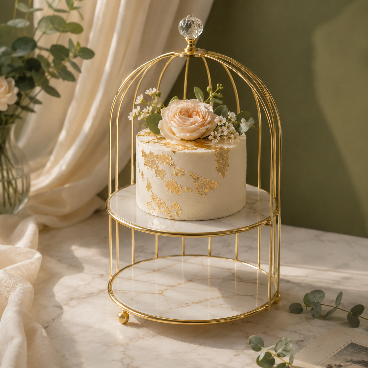 Présentoir à Gâteau Cage d’Oiseau Doré 