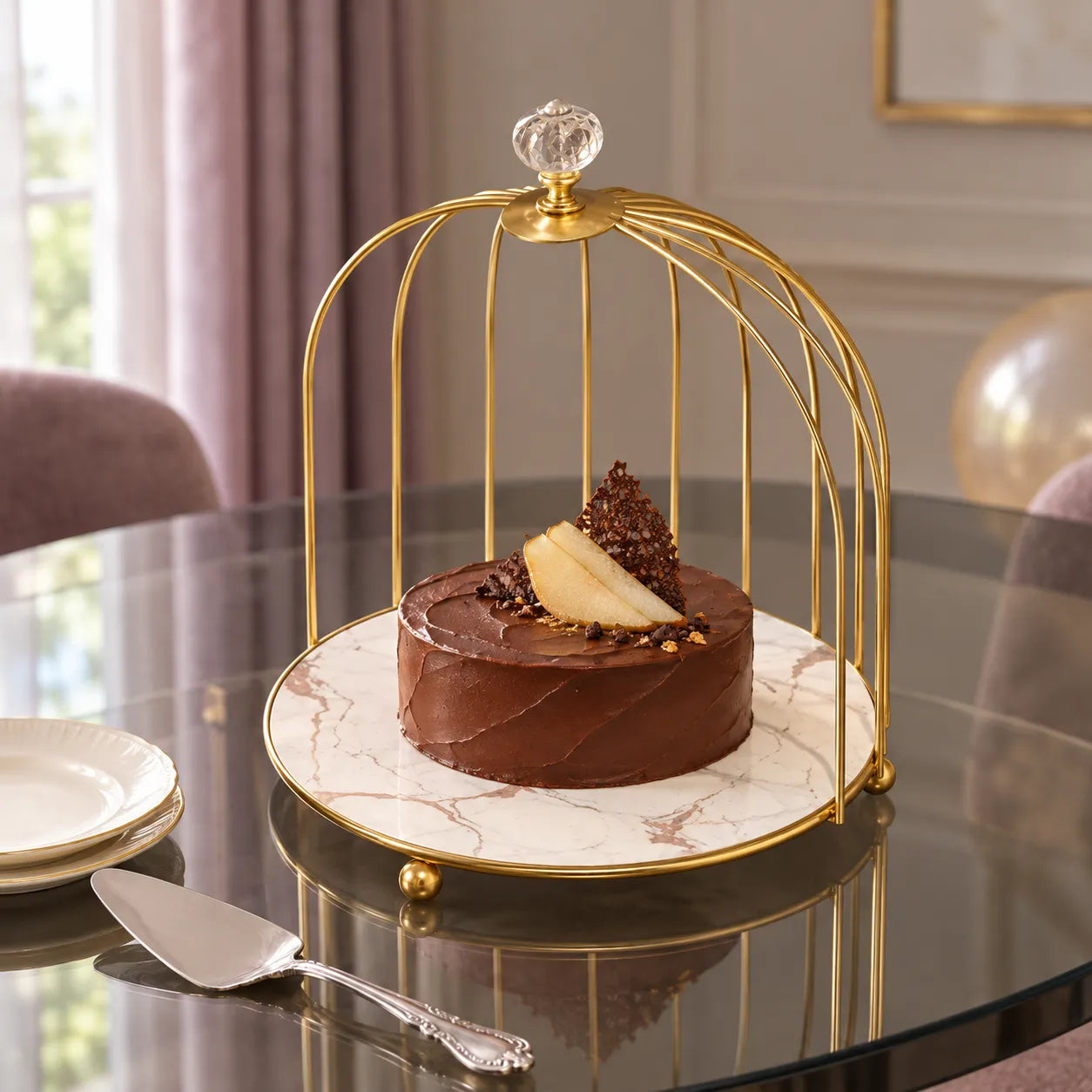 Présentoir à Gâteau Cage d’Oiseau Doré romantique