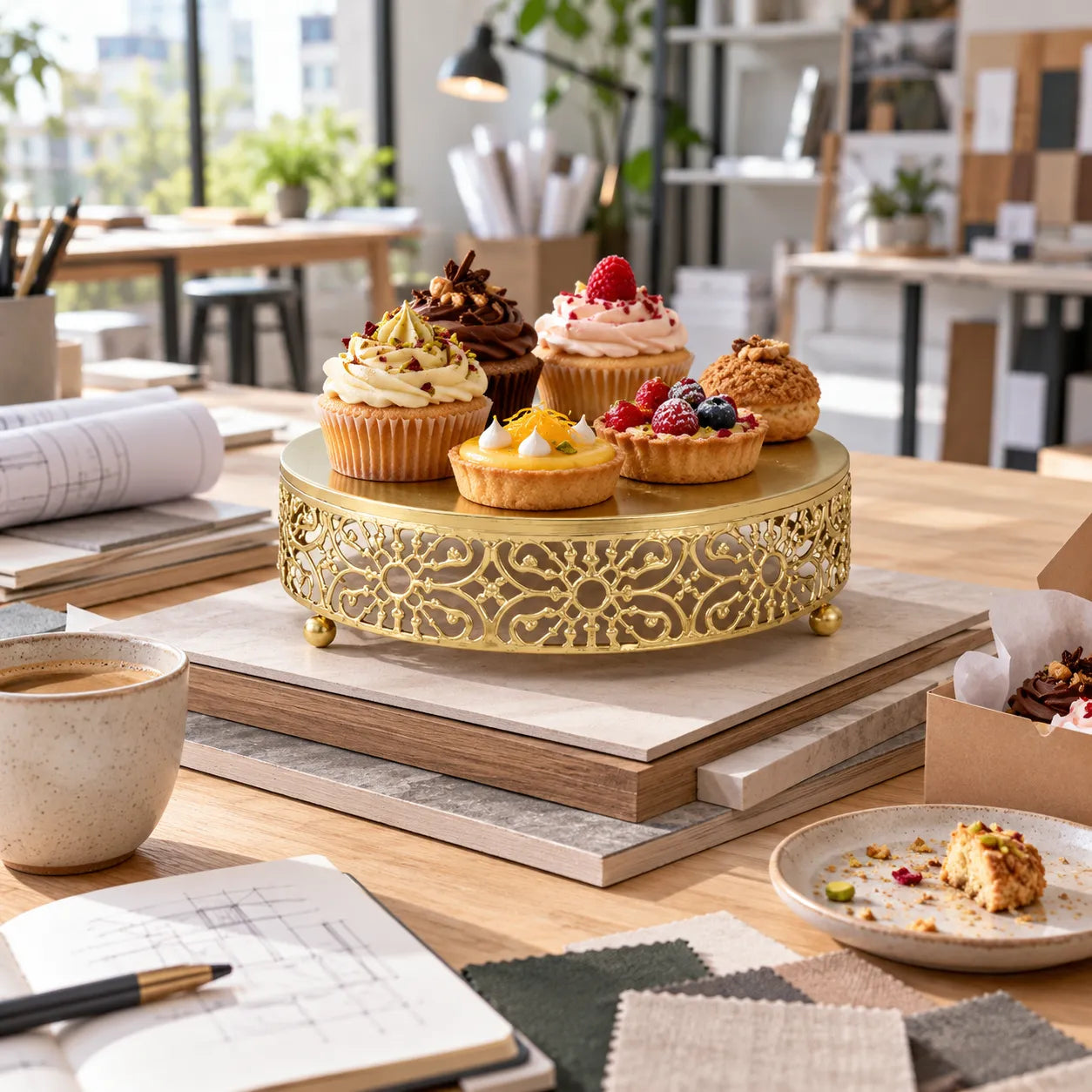 Présentoir à Gâteau Doré Elégant Elégant