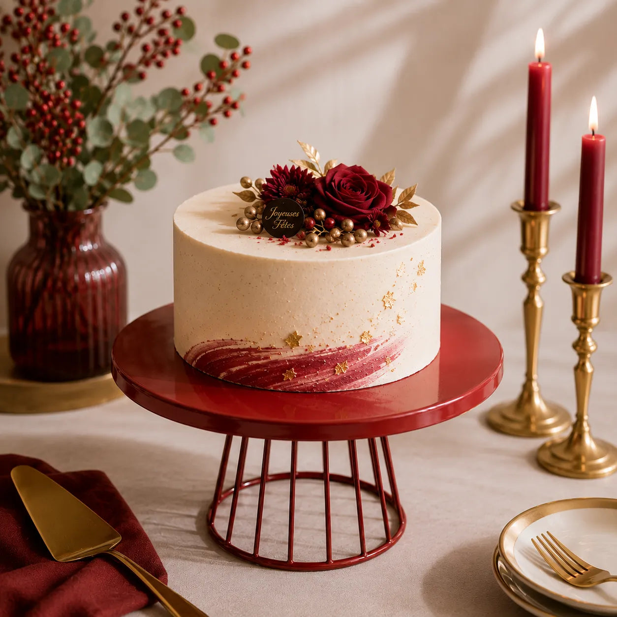 Présentoir à Gâteau Métallique Rouge